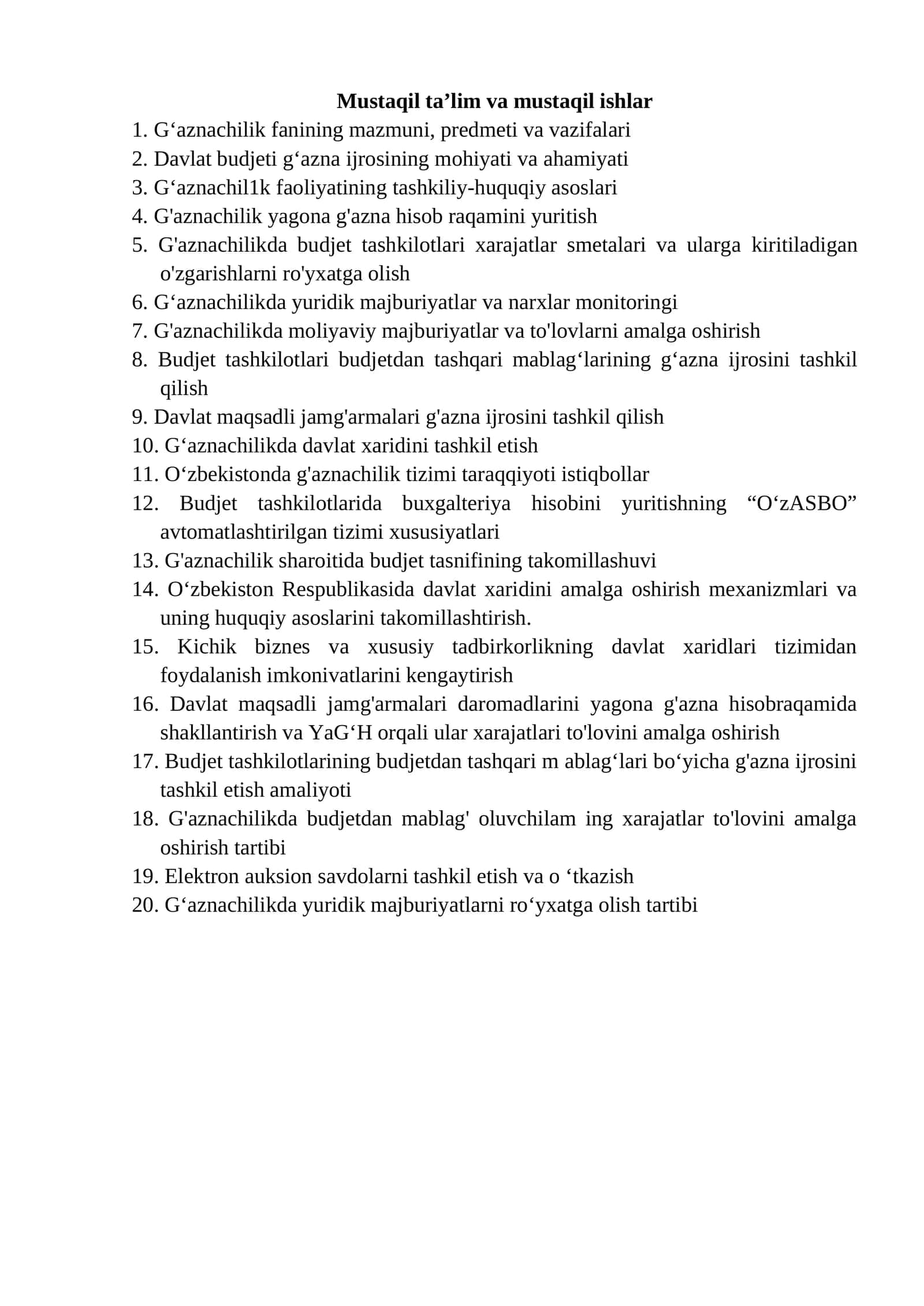 G'aznachilik fanining mazmuni, predmeti va vazifalari 1