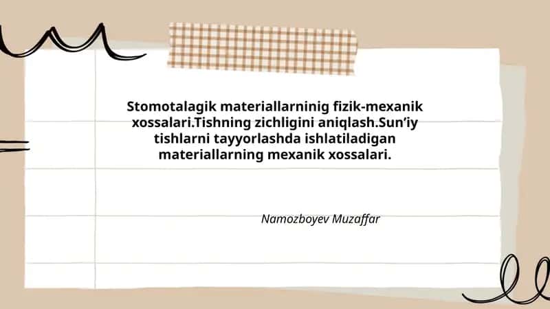 Stomotalagik materiallarninig fizik-mexanik xossalari 1