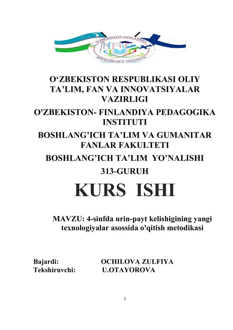 4-sinfda urin-payt kelishigining yangi texnologiyalar asossida o'qitish metodikasi 1