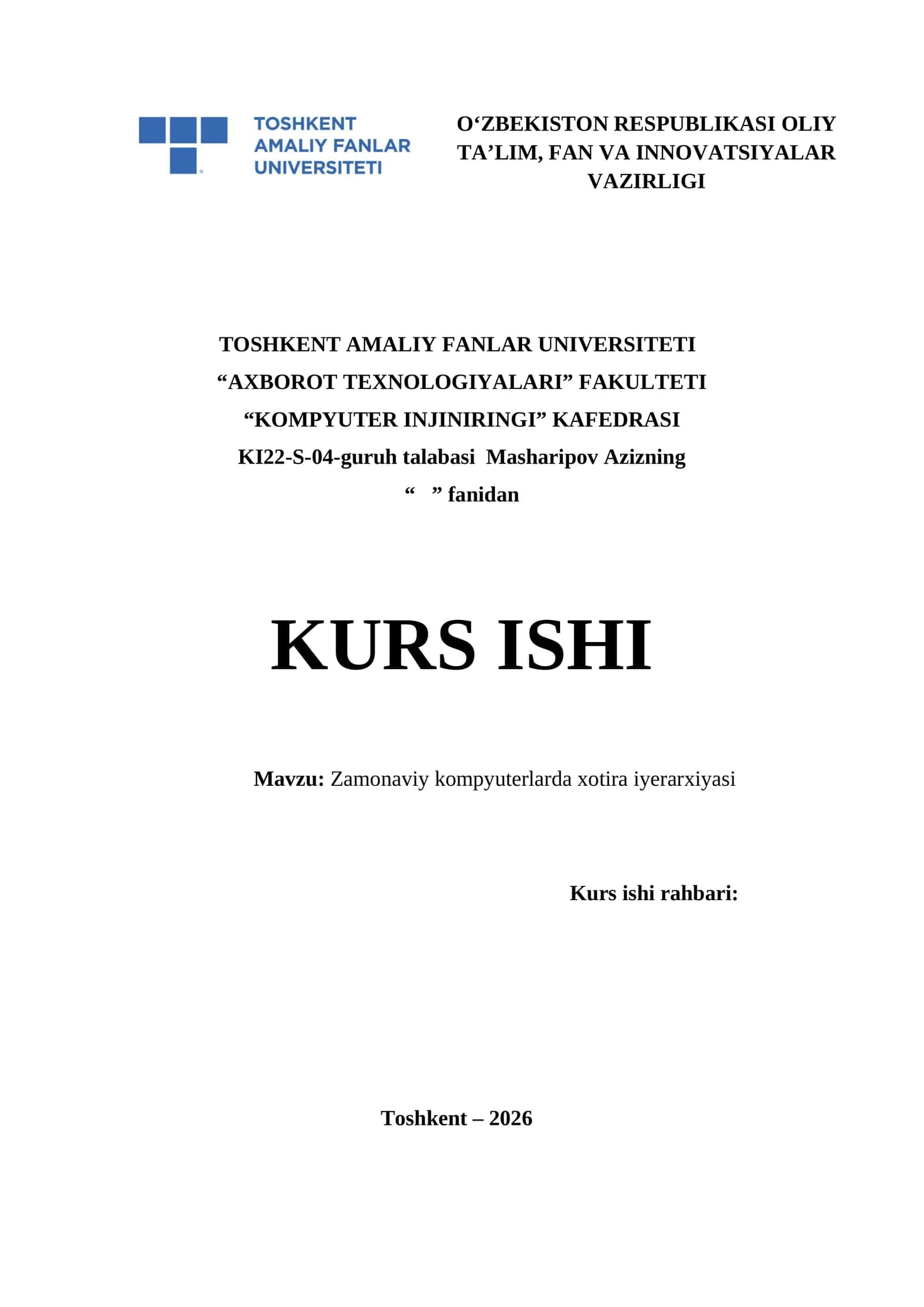 Zamonaviy kompyuterlarda xotira iyerarxiyasi 1