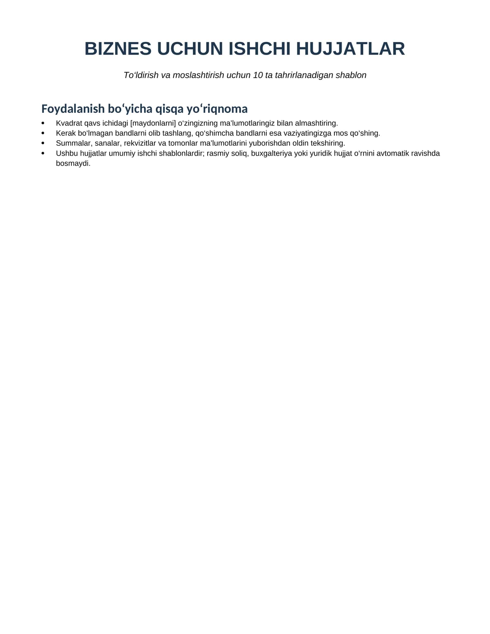Biznes uchun 10 ta tayyor hujjat shabloni — Word va PDF 1