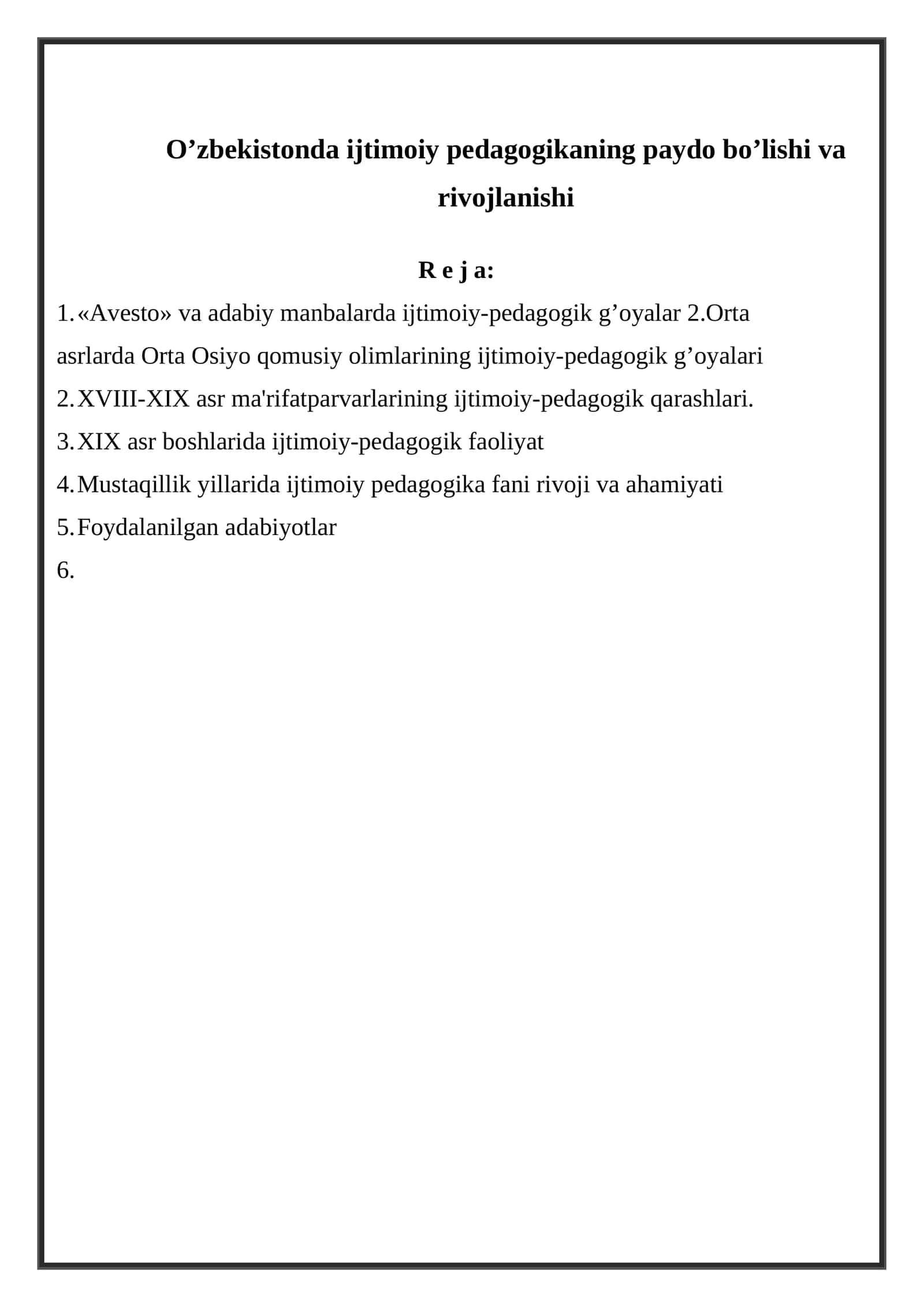 O’zbekistonda ijtimoiy pedagogikaning paydo bo’lishi va rivojlanishi 1