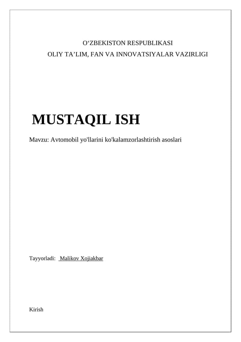 Avtomobil yo'llarini ko'kalamzorlashtirish asoslari 1