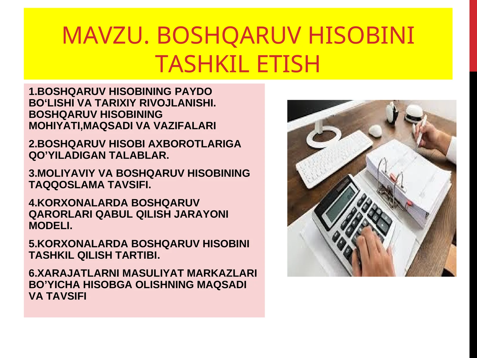 BOSHQARUV HISOBINI TASHKIL ETISH 1