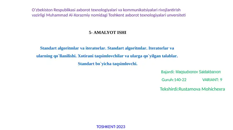 Standart algoritmlar va iteratorlar 1