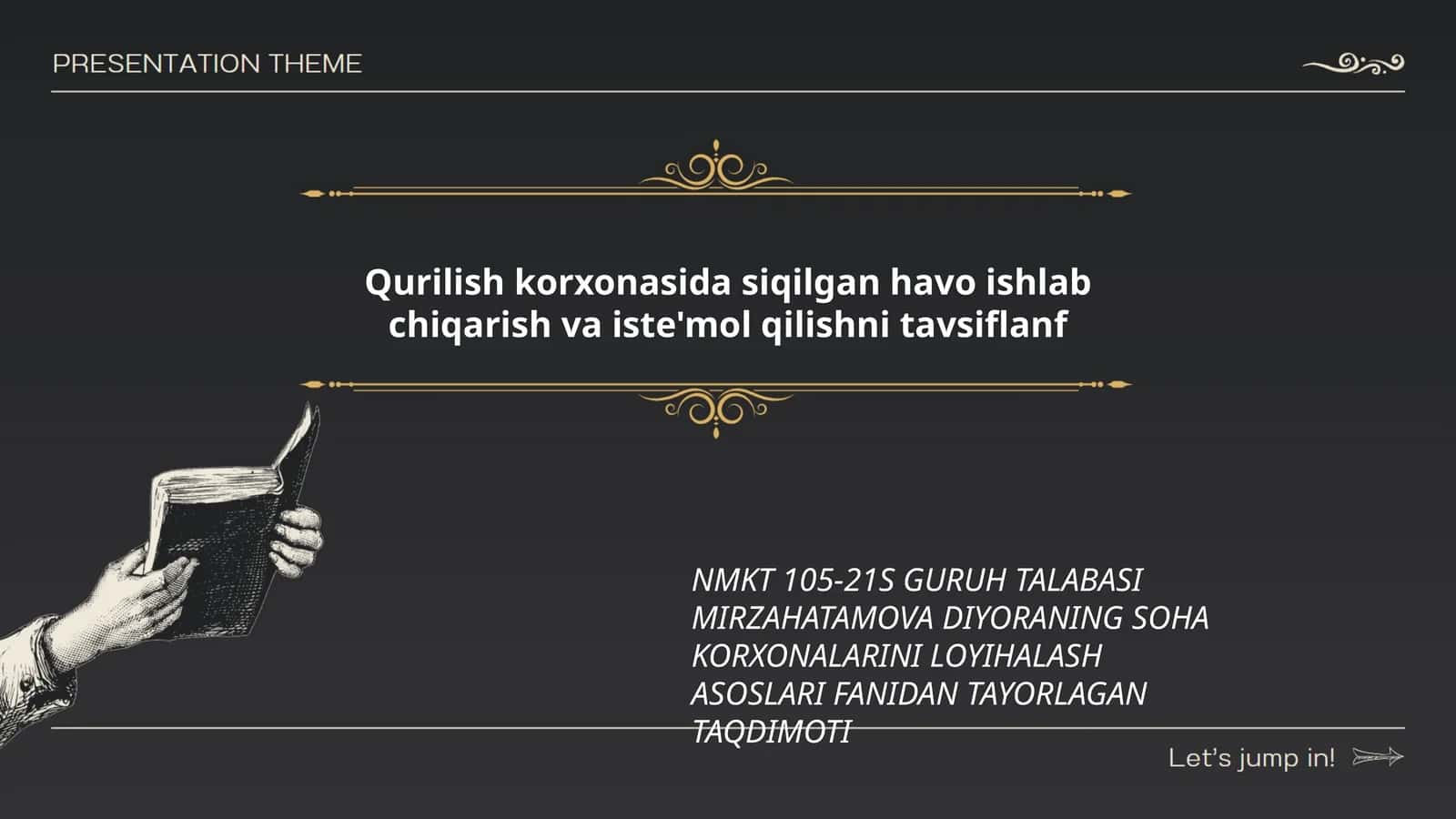 NMKT 105-21S Guruhi talabasi Mirzahatamova Diyoraning soha korxonalarini loyihalash asoslari fanidan tayorlagan taqdimoti 1