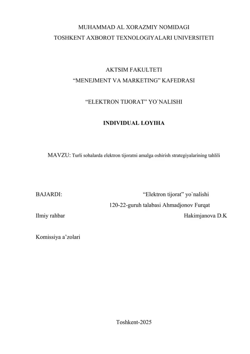 Turli sohalarda elektron tijoratni amalga oshirish strategiyalarining tahlili 1