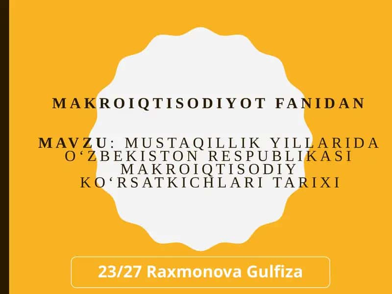 Mustaqillik yillarida Oʻzbekiston Respublikasi makro iqtisodiy koʻrsatkichlari tarixi 1