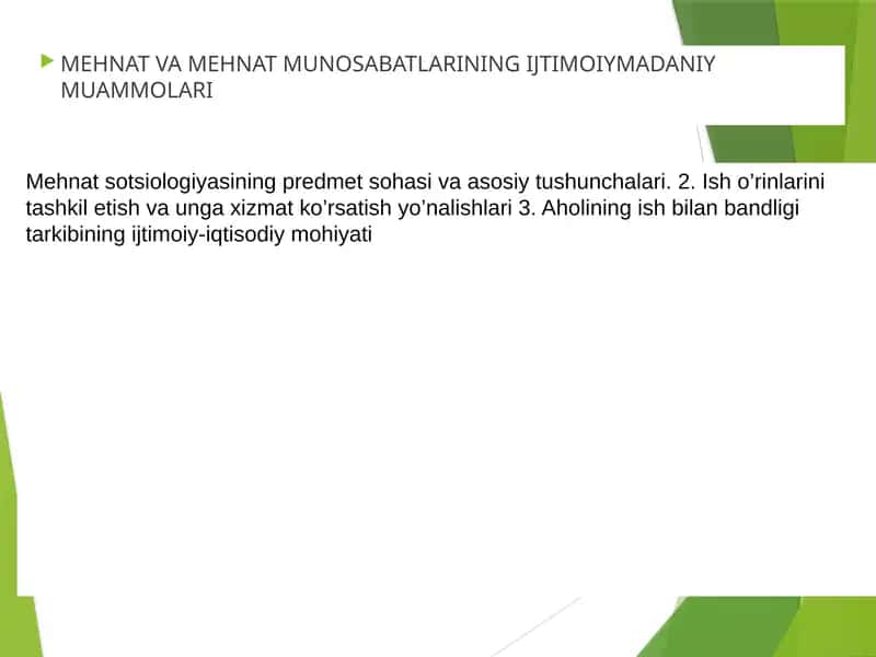 MEHNAT VA MEHNAT MUNOSABATLARINING IJTIMOIYMADANIY MUAMMOLARI 1