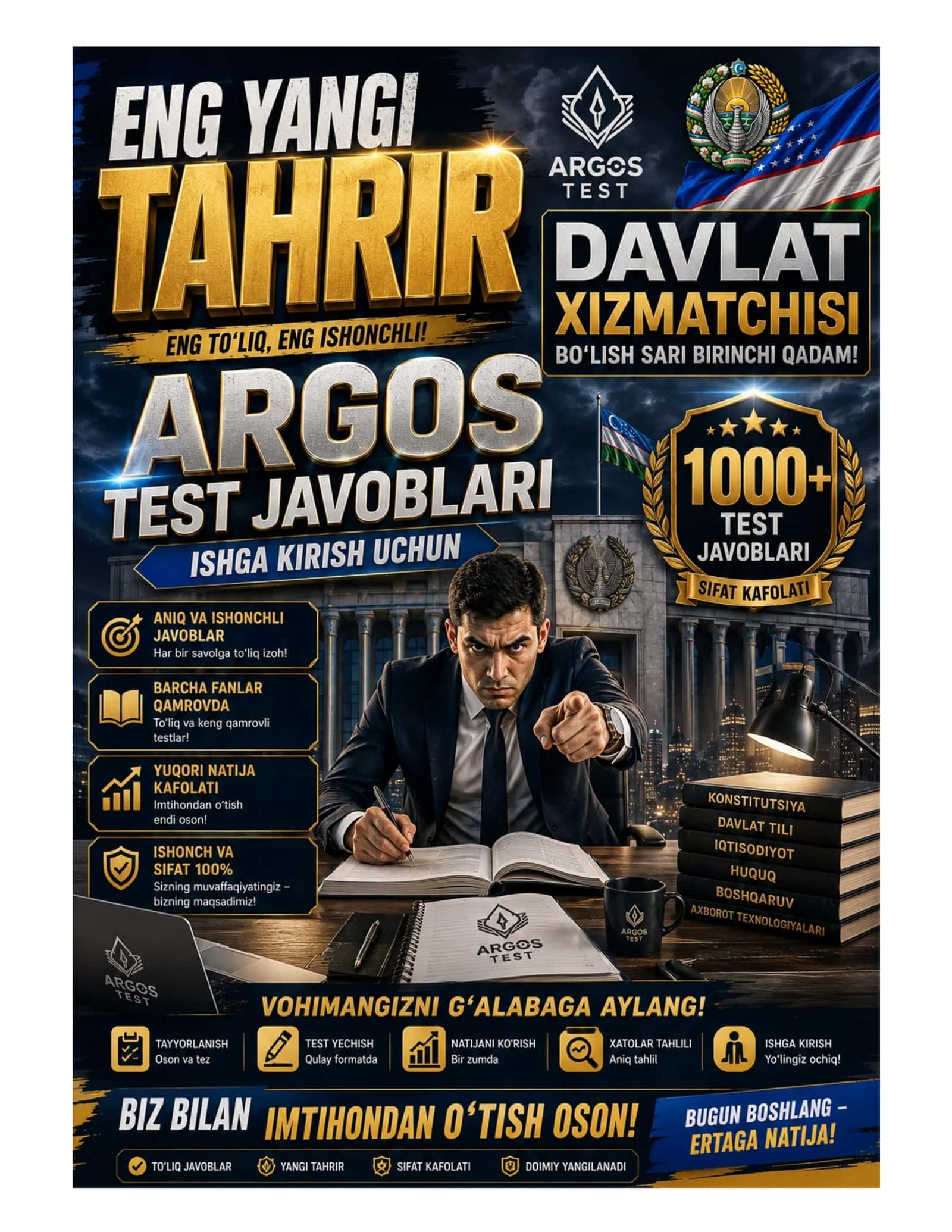 Argos 1200 talik test, javoblari bilan. Davlat xizmatchisi YANGI TAHRIR 1