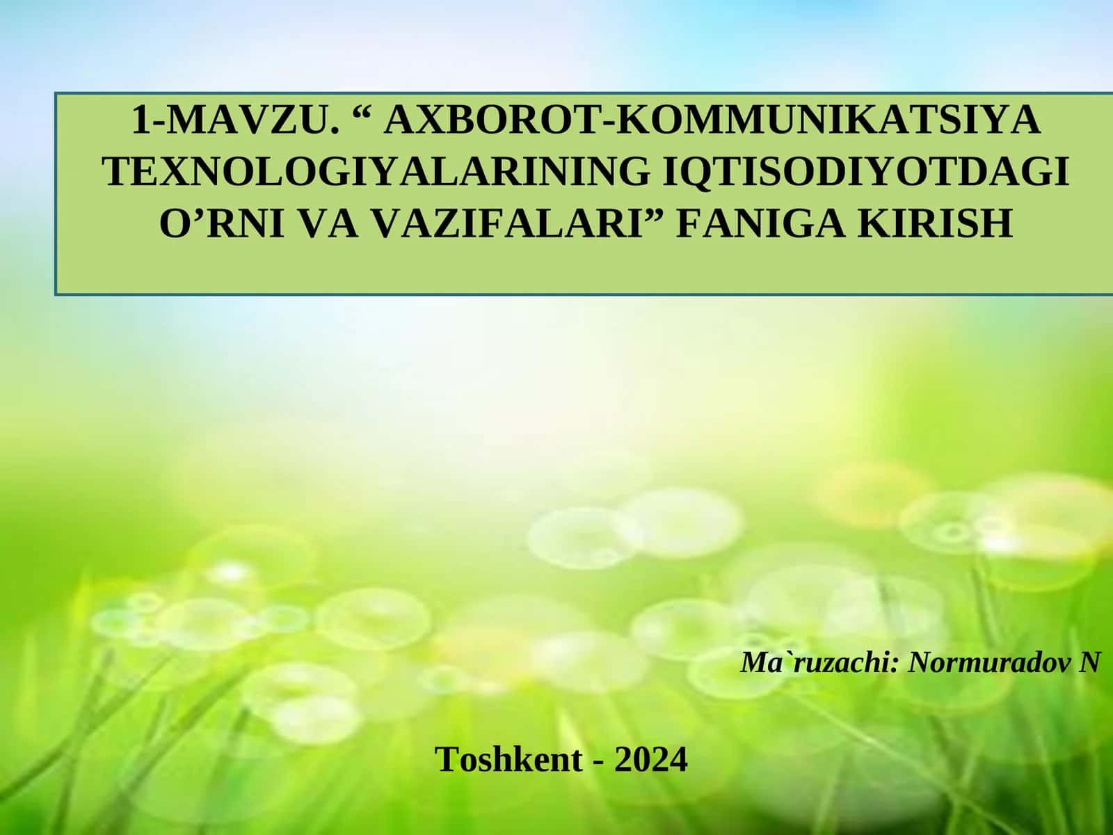 Iqtisodiyotda axborot-kommunikatsion texnologiyalari va tizimlar 1