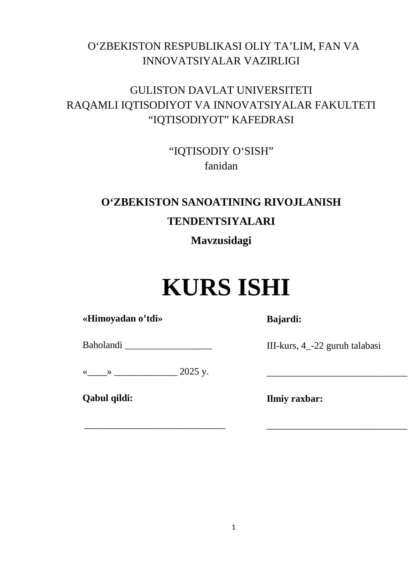 O‘ZBEKISTON SANOATINING RIVOJLANISH TENDENTSIYALARI 1