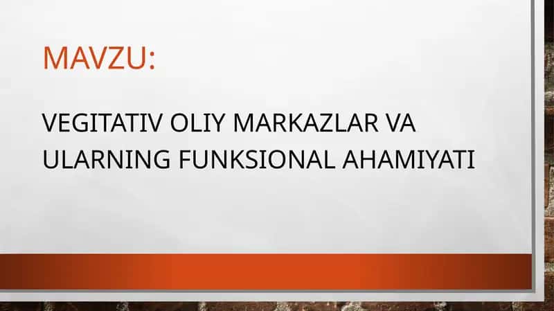 Vegitativ oliy markazlar va ularning funksional ahamiyati 1