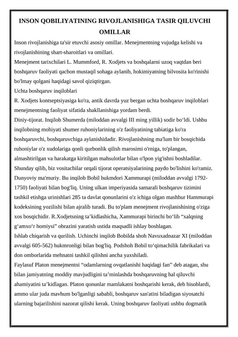 INSON QOBILIYATINING RIVOJLANISHIGA TASIR QILUVCHI OMILLAR 1