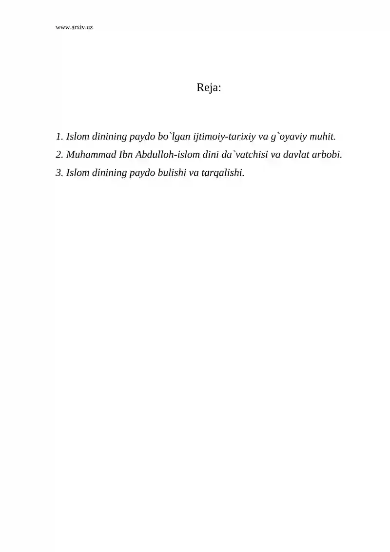 Islom dinining tarixiy yondashuvi