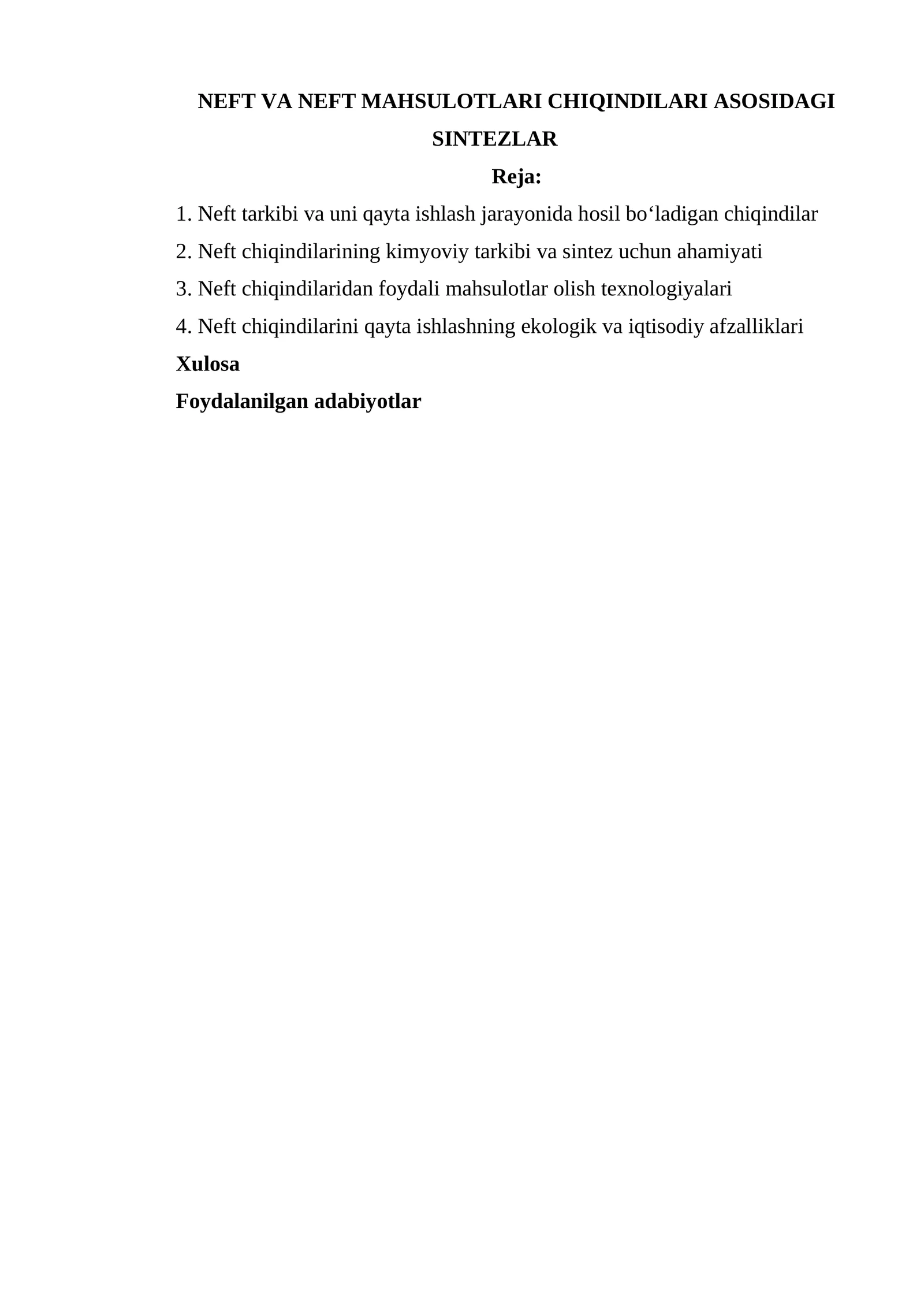 NEFT VA NEFT MAHSULOTLARI CHIQINDILARI ASOSIDAGI SINTEZLAR 1