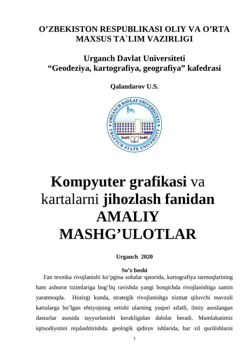 Kompyuter grafikasi va kartalarni jihozlash fanidan AMALIY MASHG’ULOTLAR 1