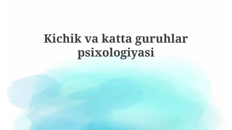 Kichik va Katta Guruhlar Psixologiyasi 1