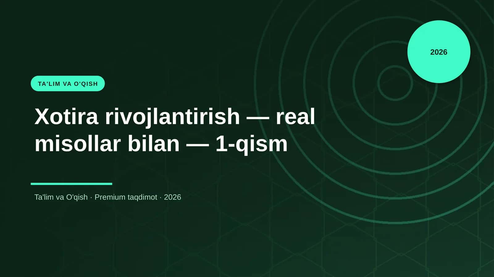 Xotira rivojlantirish — real misollar bilan — 1-qism 1