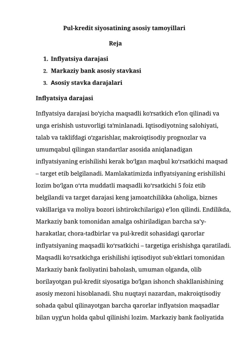 Pul-kredit siyosatining asosiy tamoyillari 1