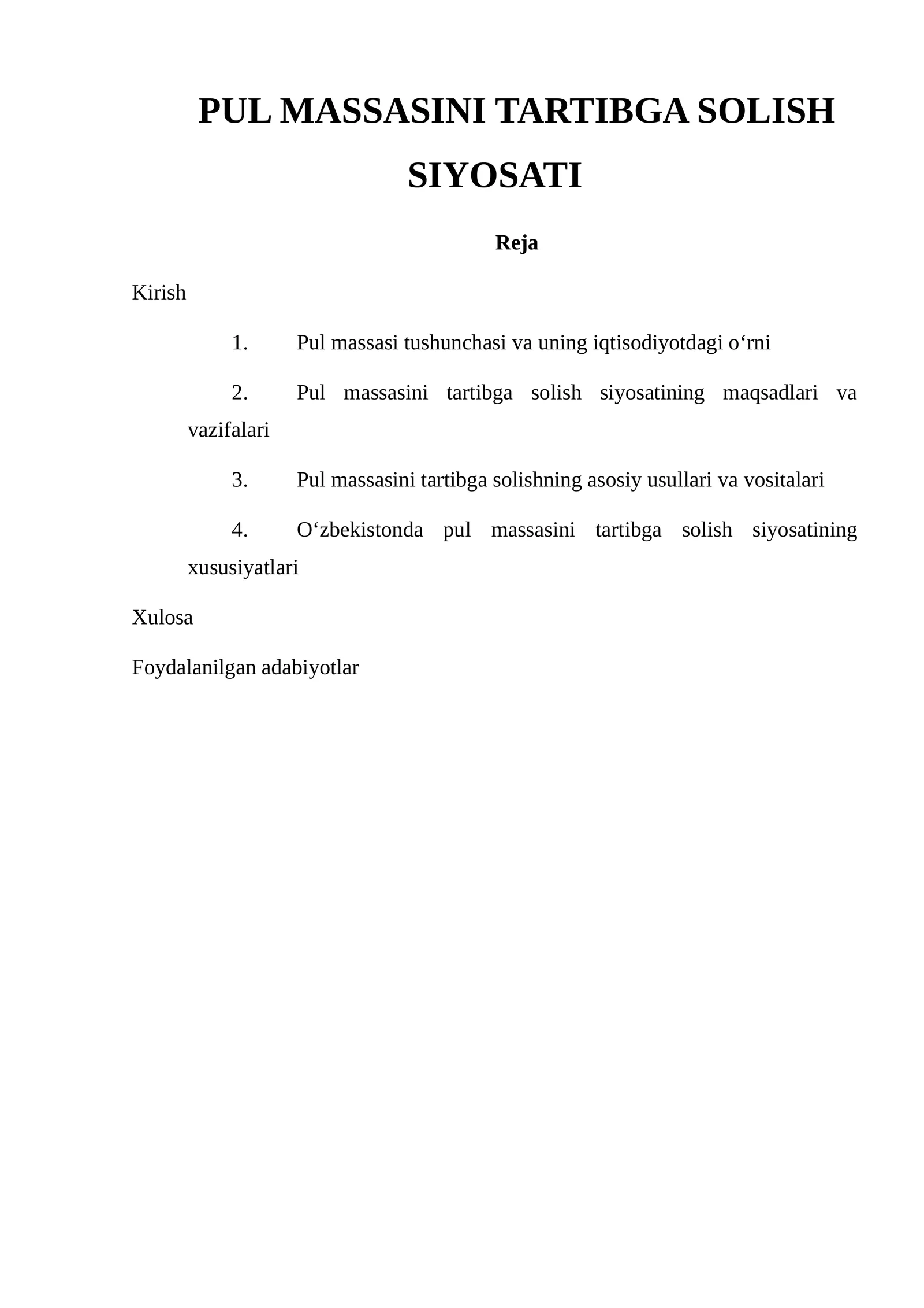 PUL MASSASINI TARTIBGA SOLISH SIYOSATI 1