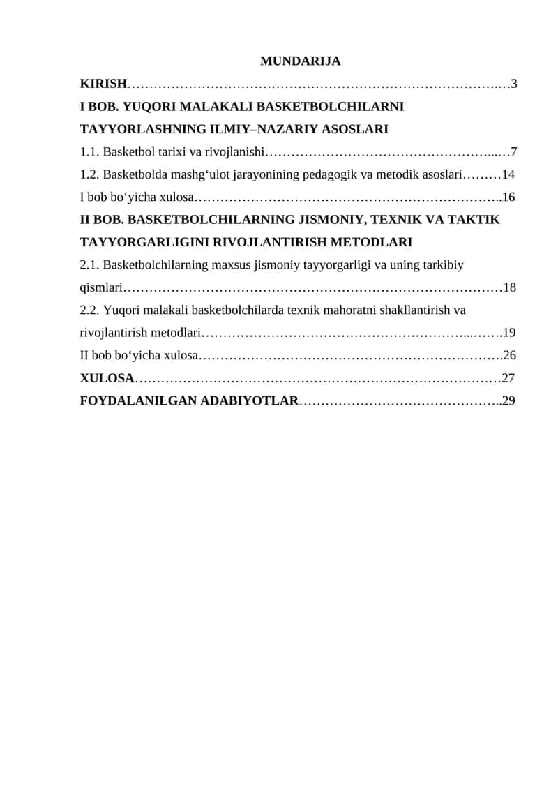 Yuqori malakali basketbolchilarni tayyorlashni o'zig xos xususiyatlari 1