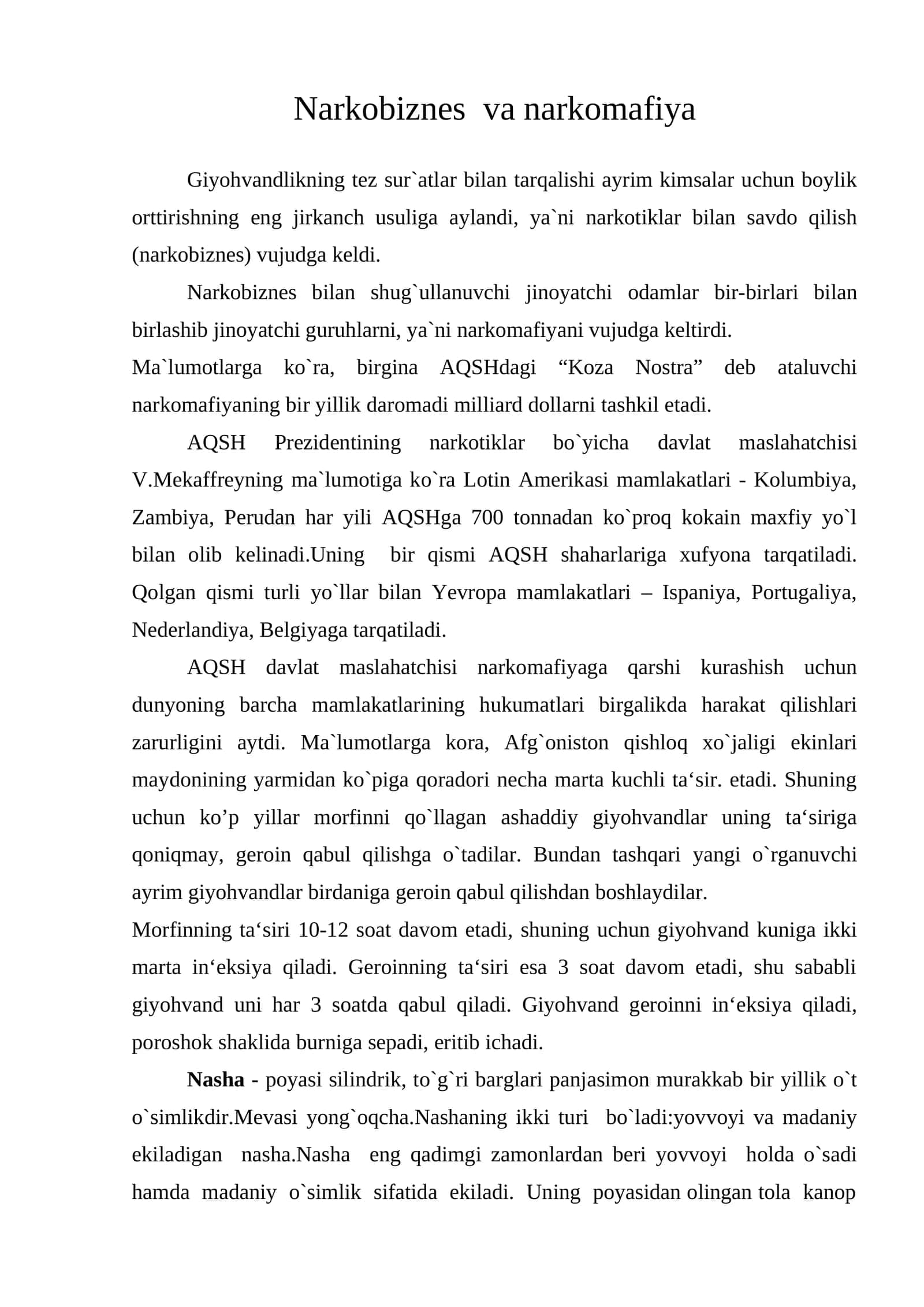 Narkobiznes va narkomafiya 1