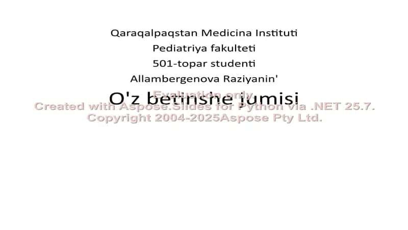 Qaraqalpaqstan Medicina Instituti Pediatriya fakulteti malakaviy ishlar 1