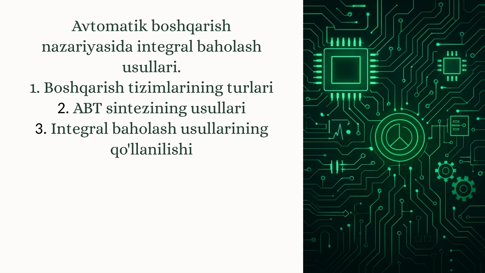 Avtomatik boshqarish nazariyasida integralbaholash usullari 1