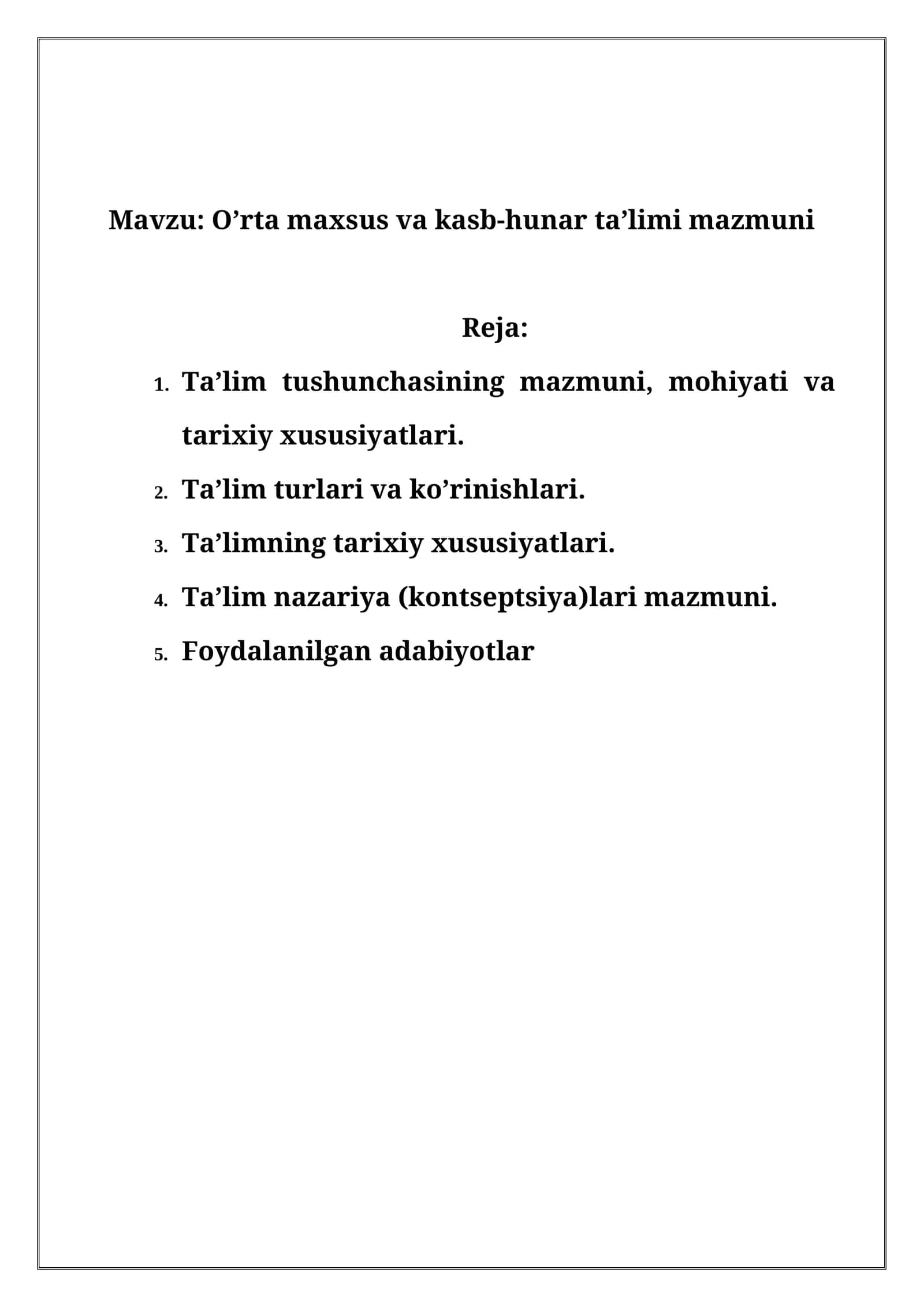 O’rta maxsus va kasb-hunar ta’limi mazmuni 1