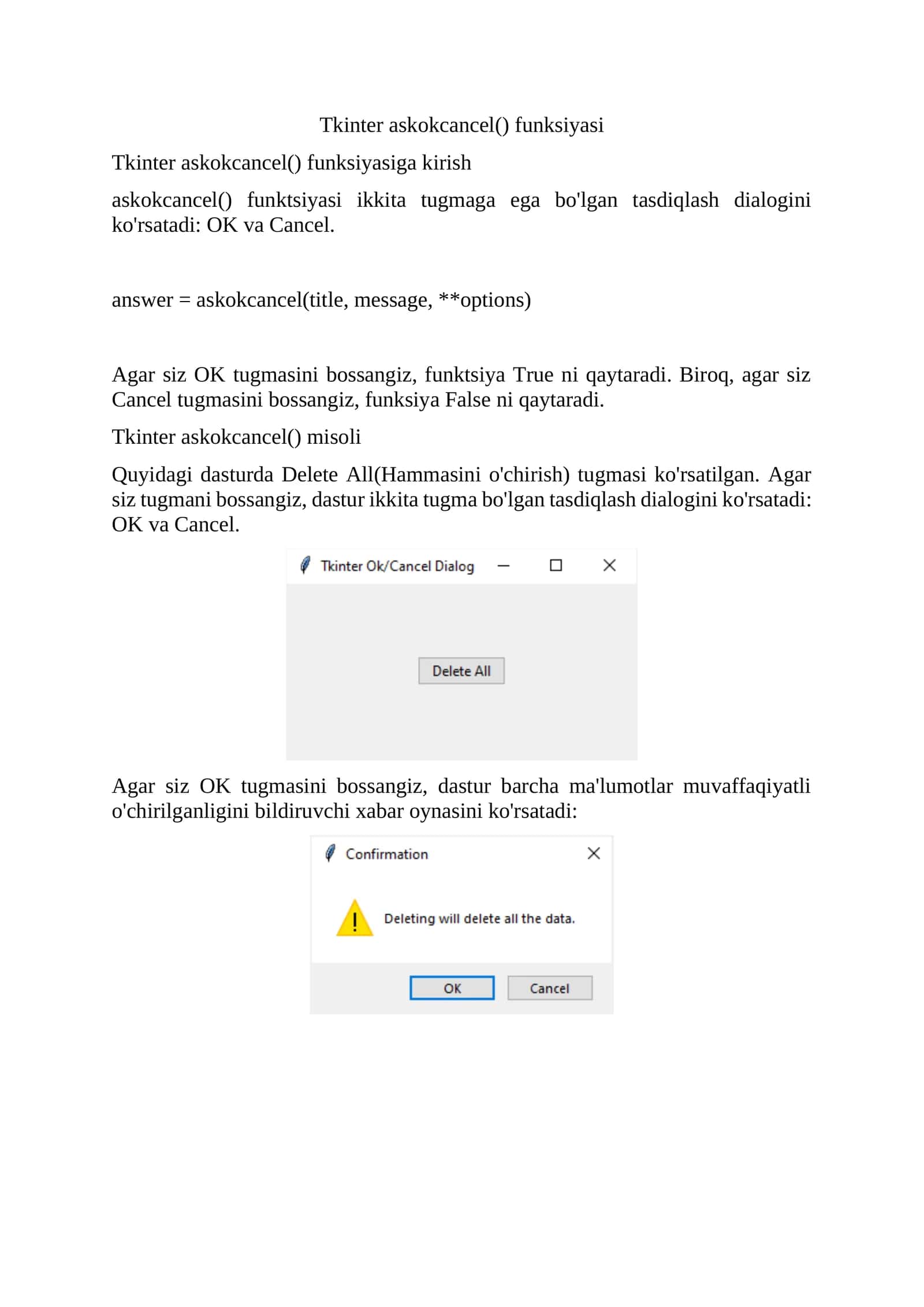 Tkinter askokcancel() funksiyasi 1