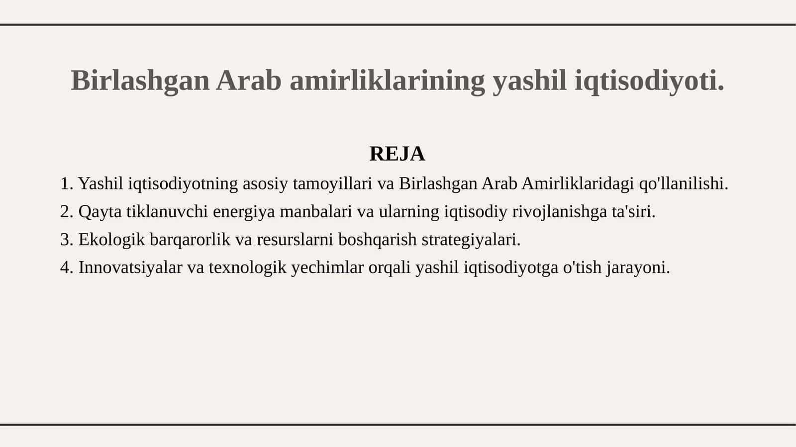 Birlashgan Arab amirliklarining yashil iqtisodiyoti. 1