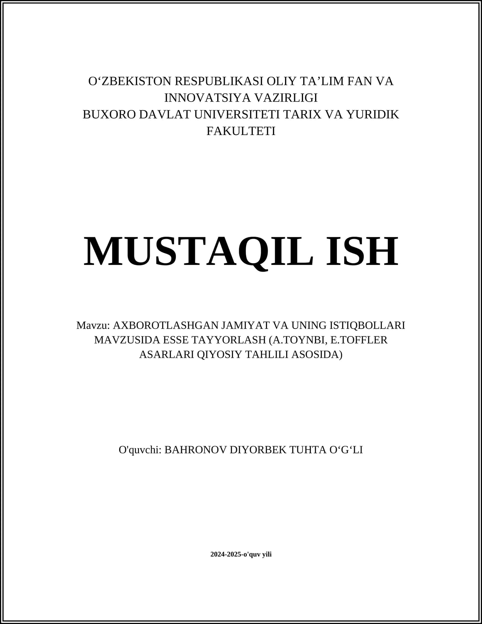Axborotlashgan jamiyat va uning istiqbollari mavzusida esse tayyorlash 1