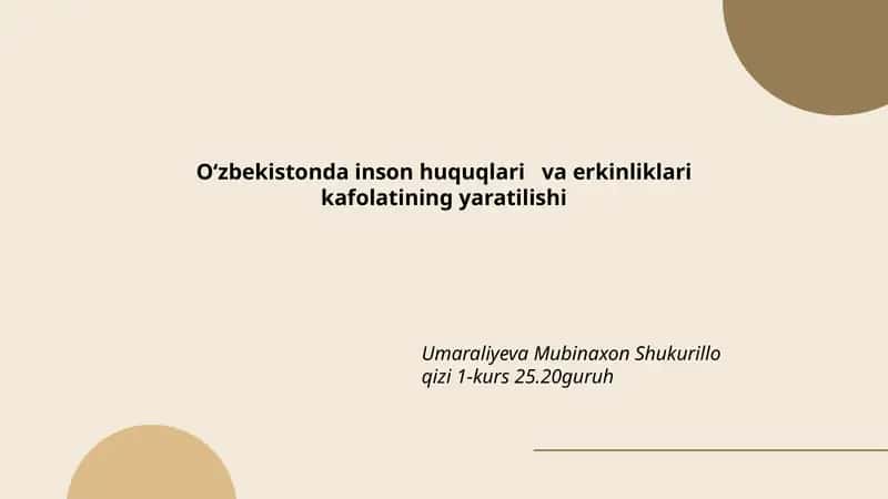 Oʻzbekistonda inson huquqlari va erkinliklari kafolatining yaratilishi 1