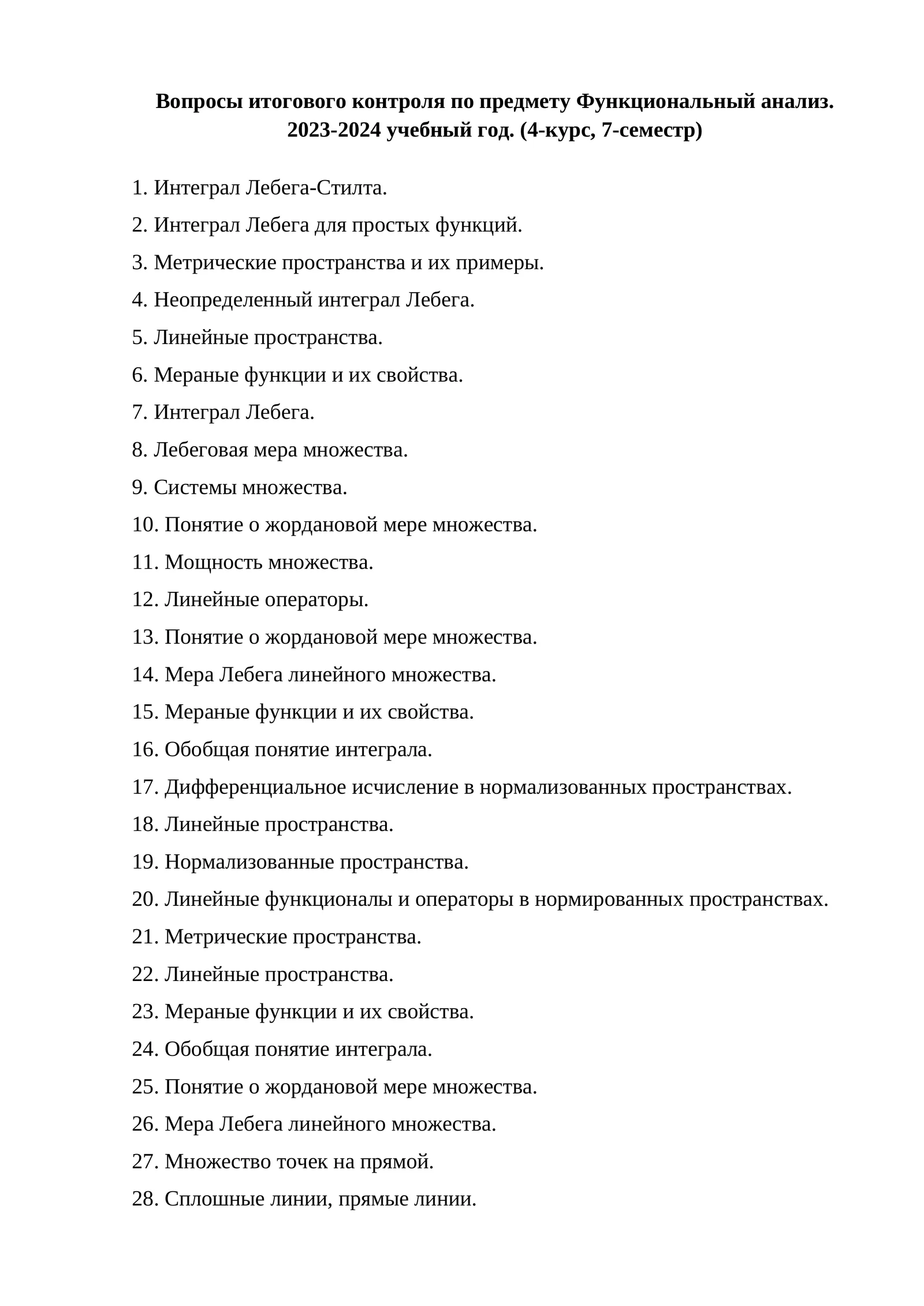 Вопросы итогового контроля по предмету Функциональный анализ. 2023-2024 учебный год 1