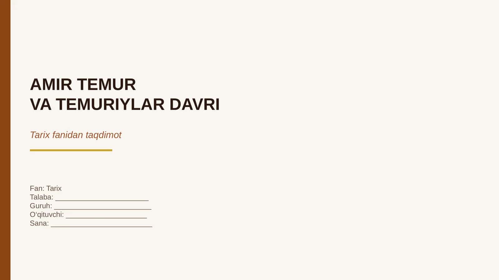 AMIR TEMUR VA TEMURIYLAR DAVRI 1