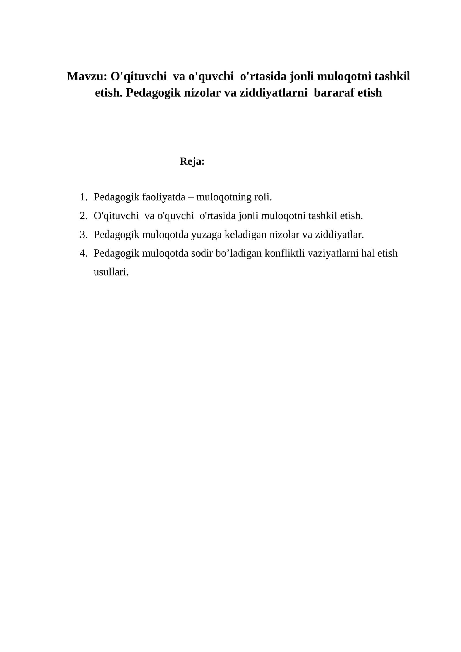 Pedagogik muloqotni tashkil etish 1