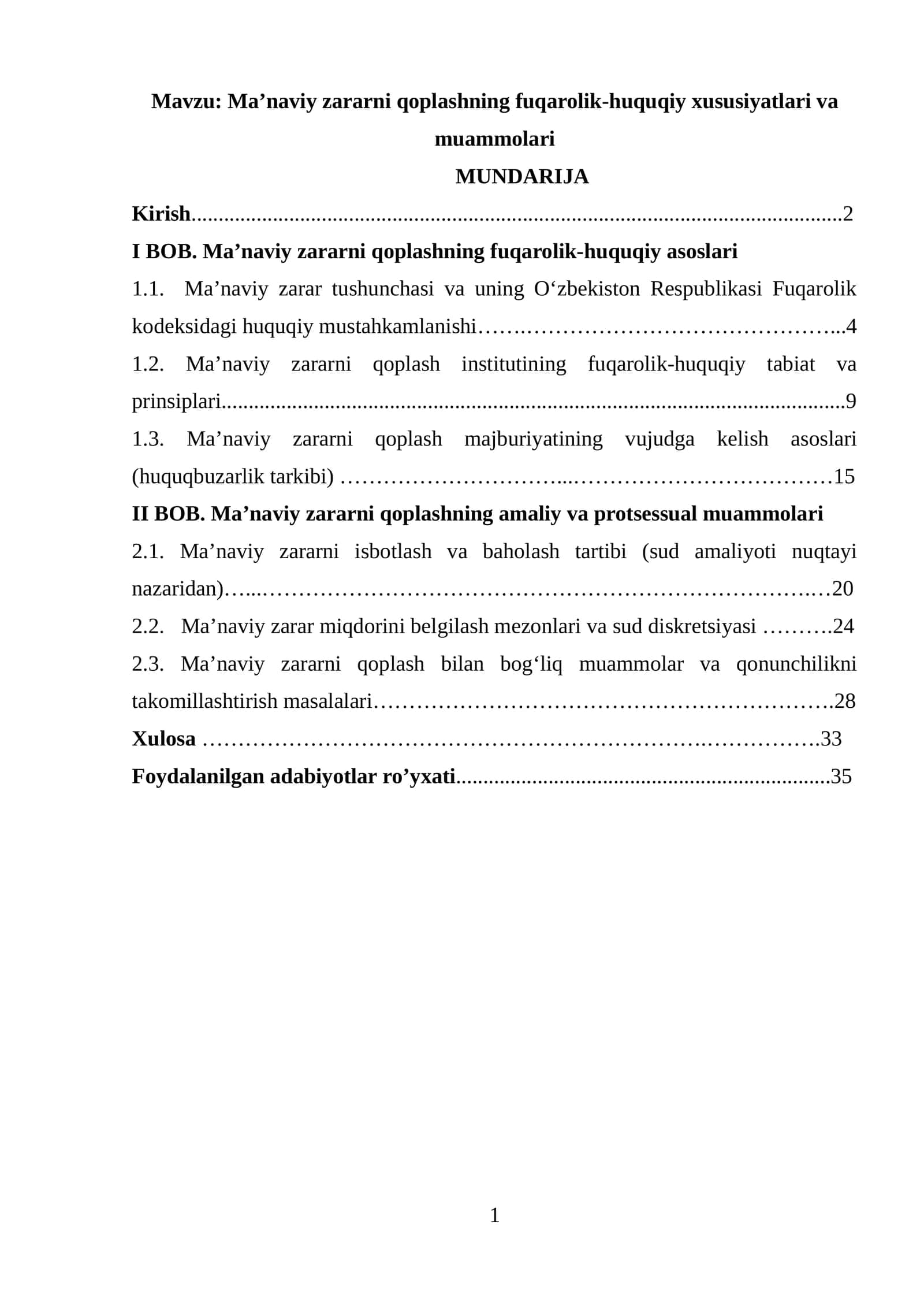 Ma’naviy zararni qoplashning fuqarolik-huquqiy xususiyatlari va muammolari 1