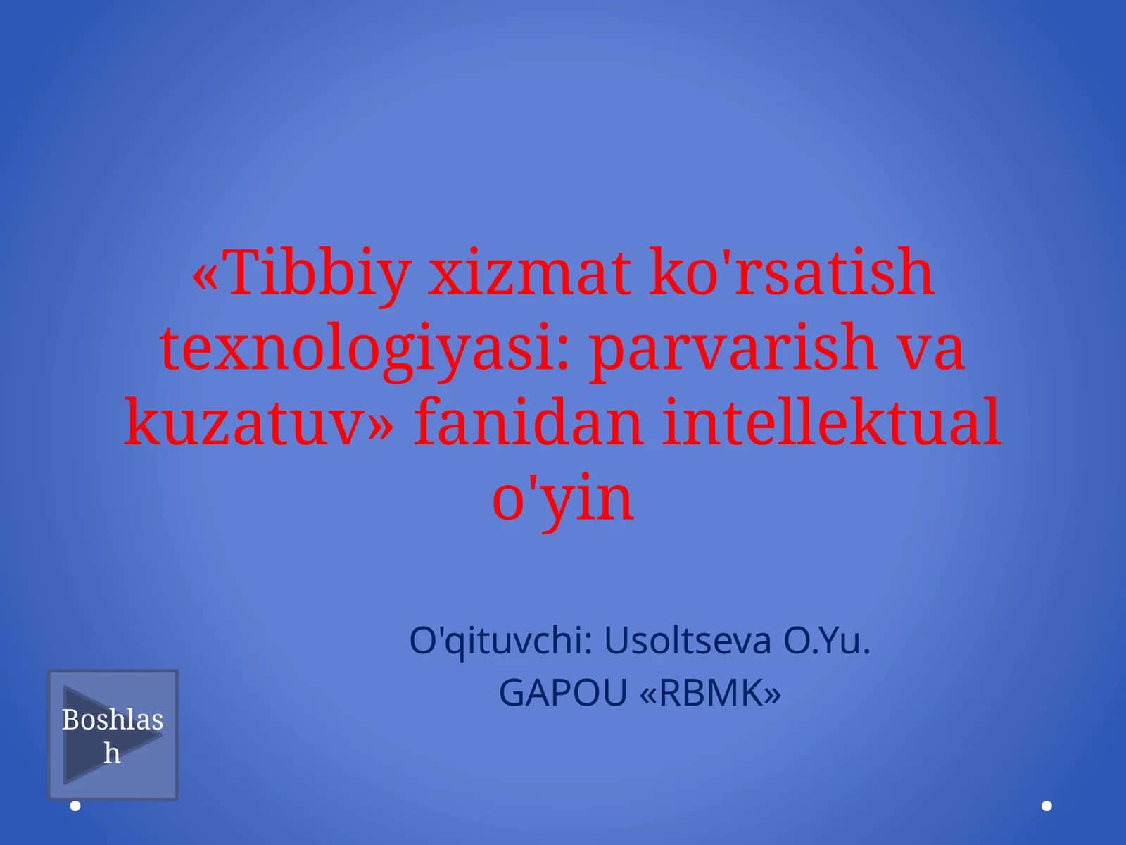 Tibbiy xizmatlar ko'rsatish texnologiyasi o'yini 1