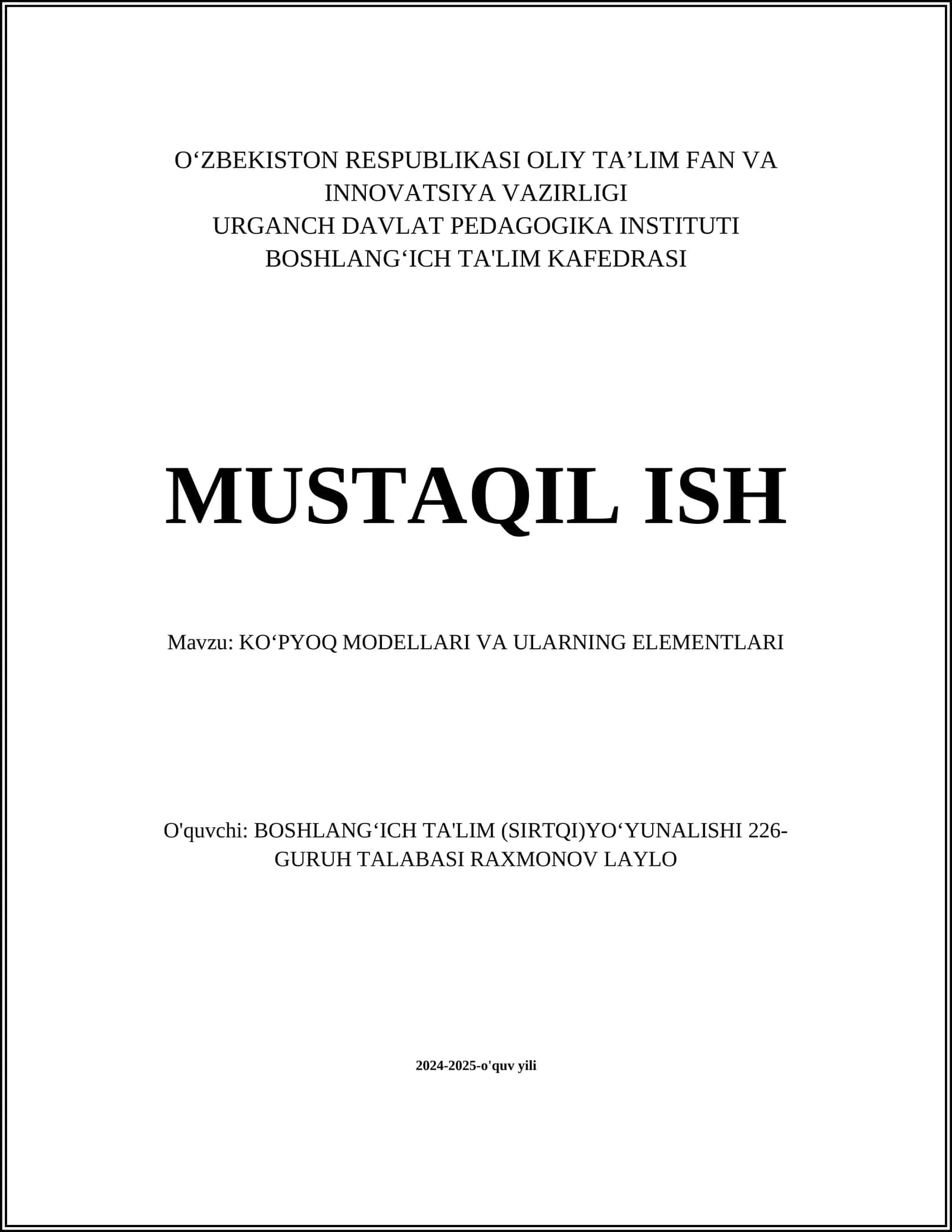 KO‘PYOQ MODELLARI VA ULARNING ELEMENTLARI 1