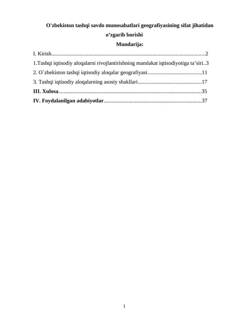 O'zbekiston tashqi savdo munosabatlari geografiyasining sifat jihatidan o’zgarib borishi 1
