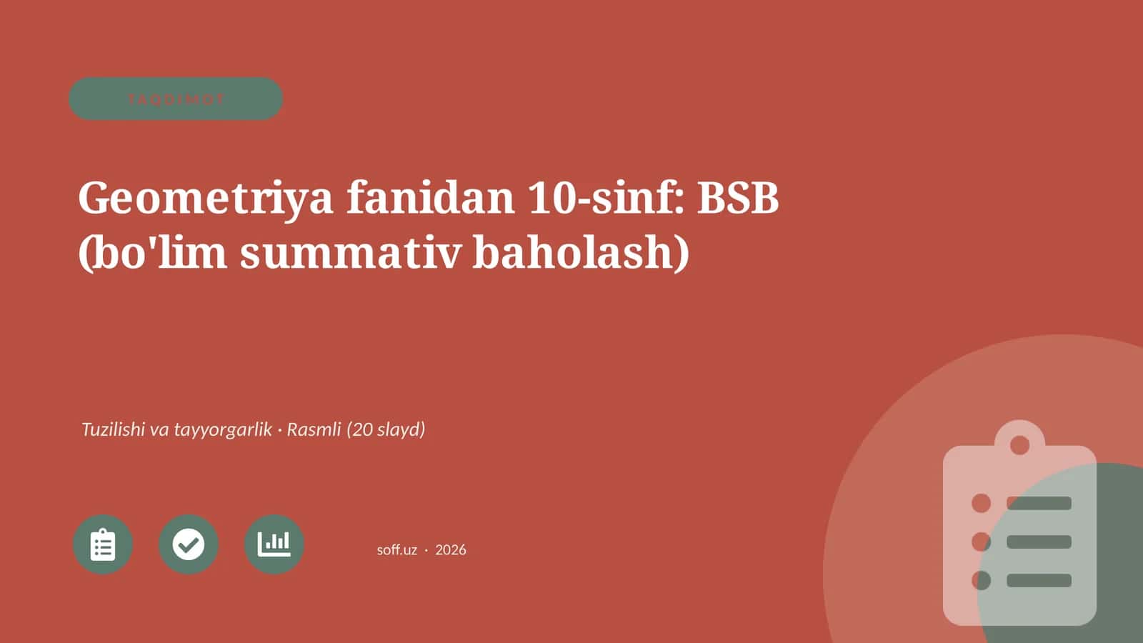 Geometriya fanidan 10-sinf: BSB (bo'lim summativ baholash) 1