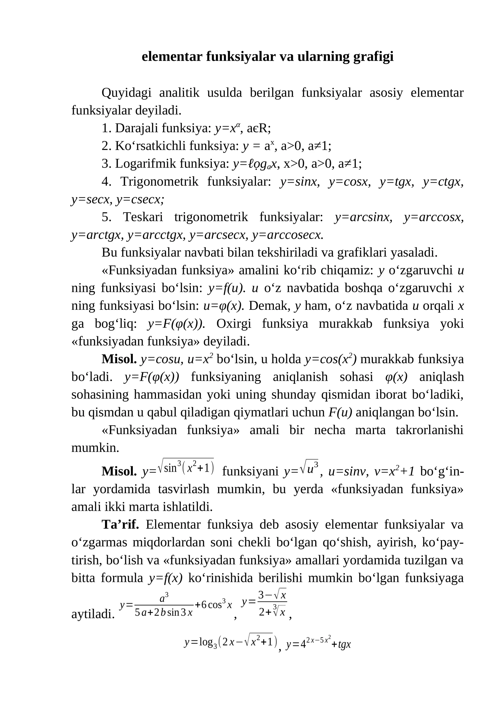 elementar funksiyalar va ularning grafigi 1