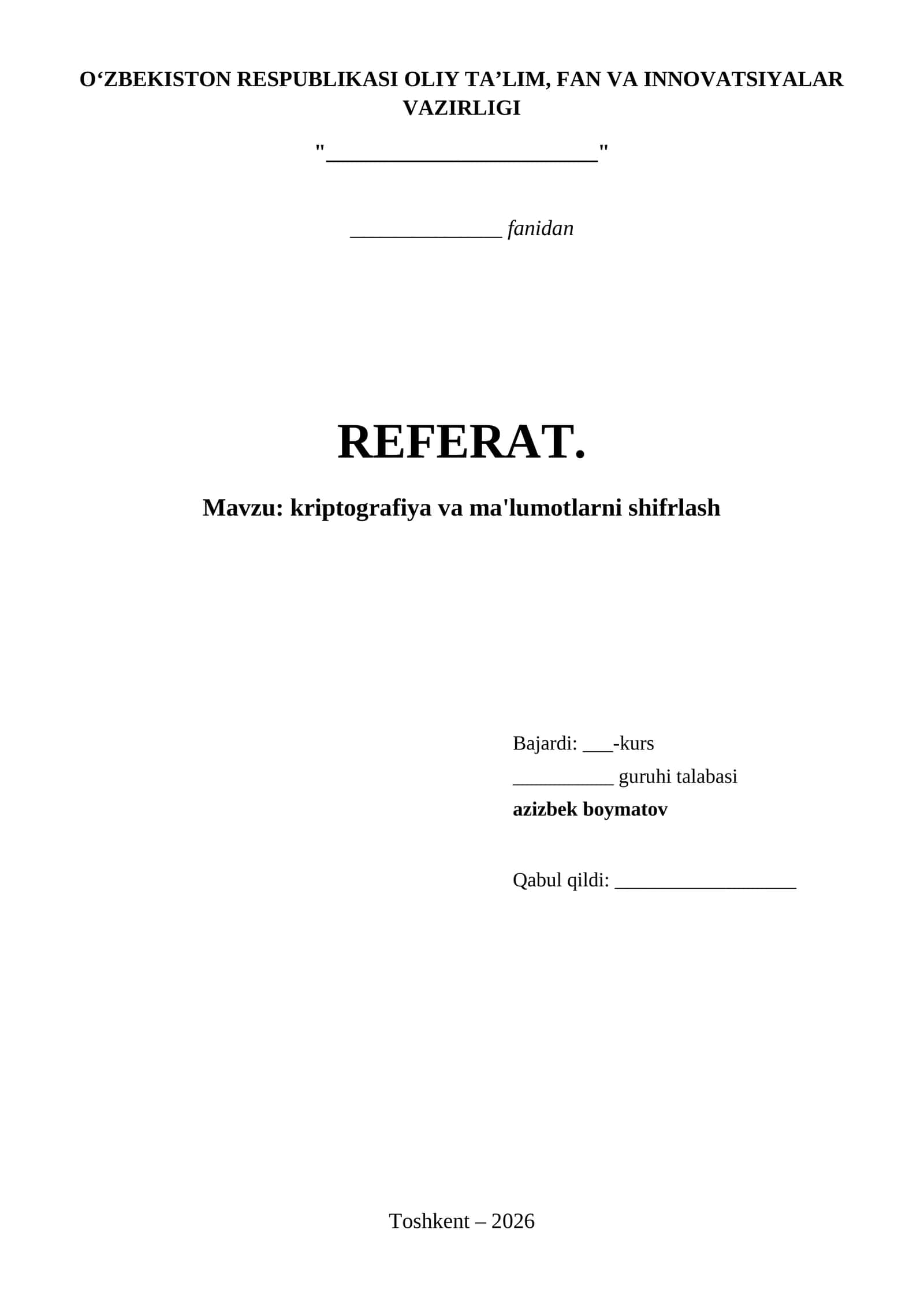 Kriptografiya va ma'lumotlarni shifrlash 1