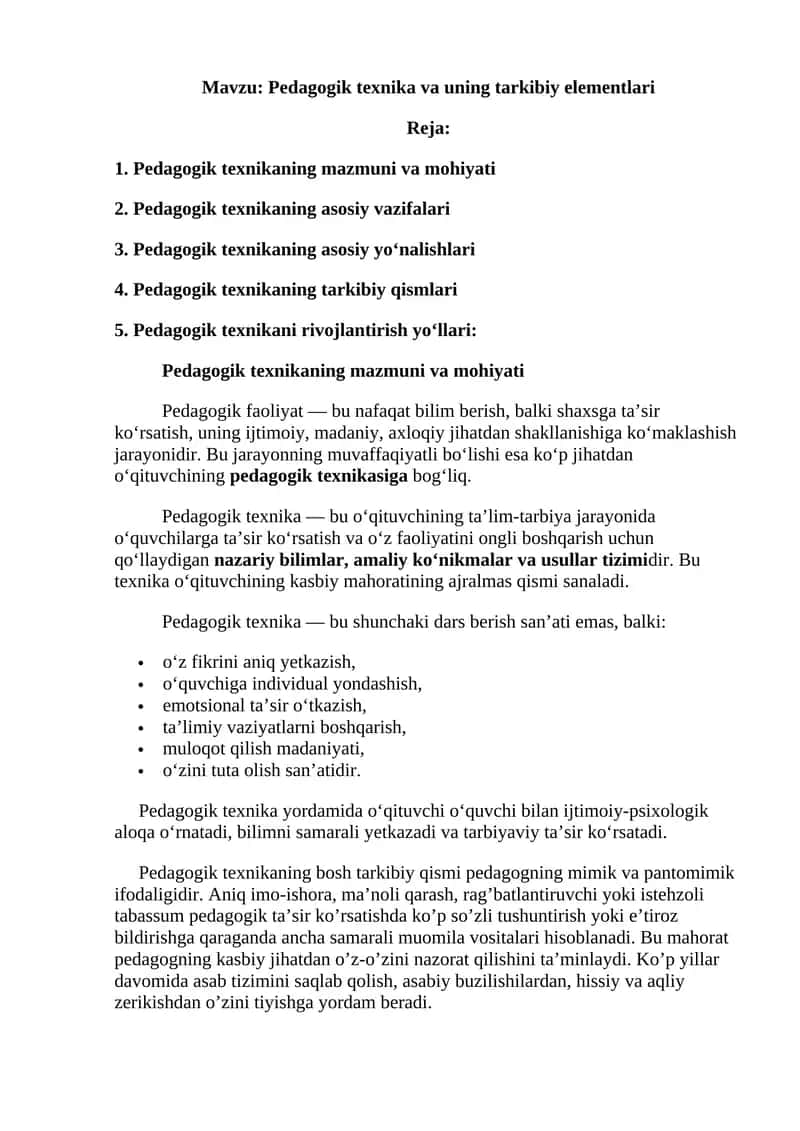 Pedagogik texnika va uning tarkibiy elementlari 1