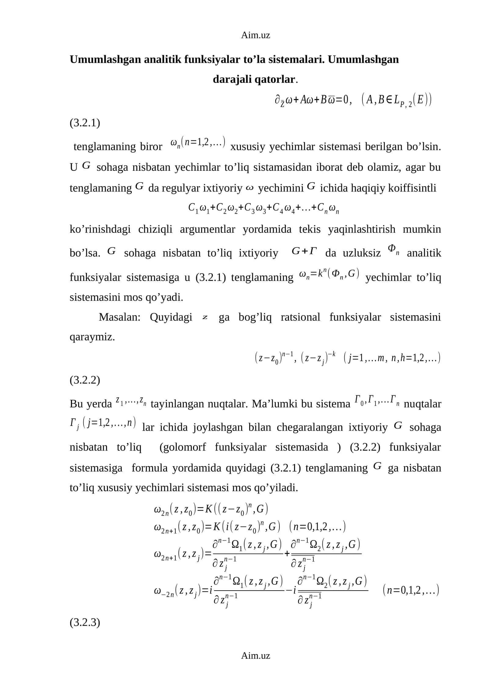 Mavzu: Umumlashgan analitik funksiyalar to’la sistemalari 1