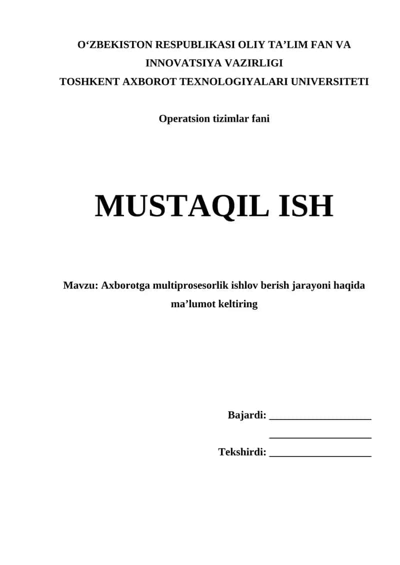 Axborotga multiprosesorlik ishlov berish 1