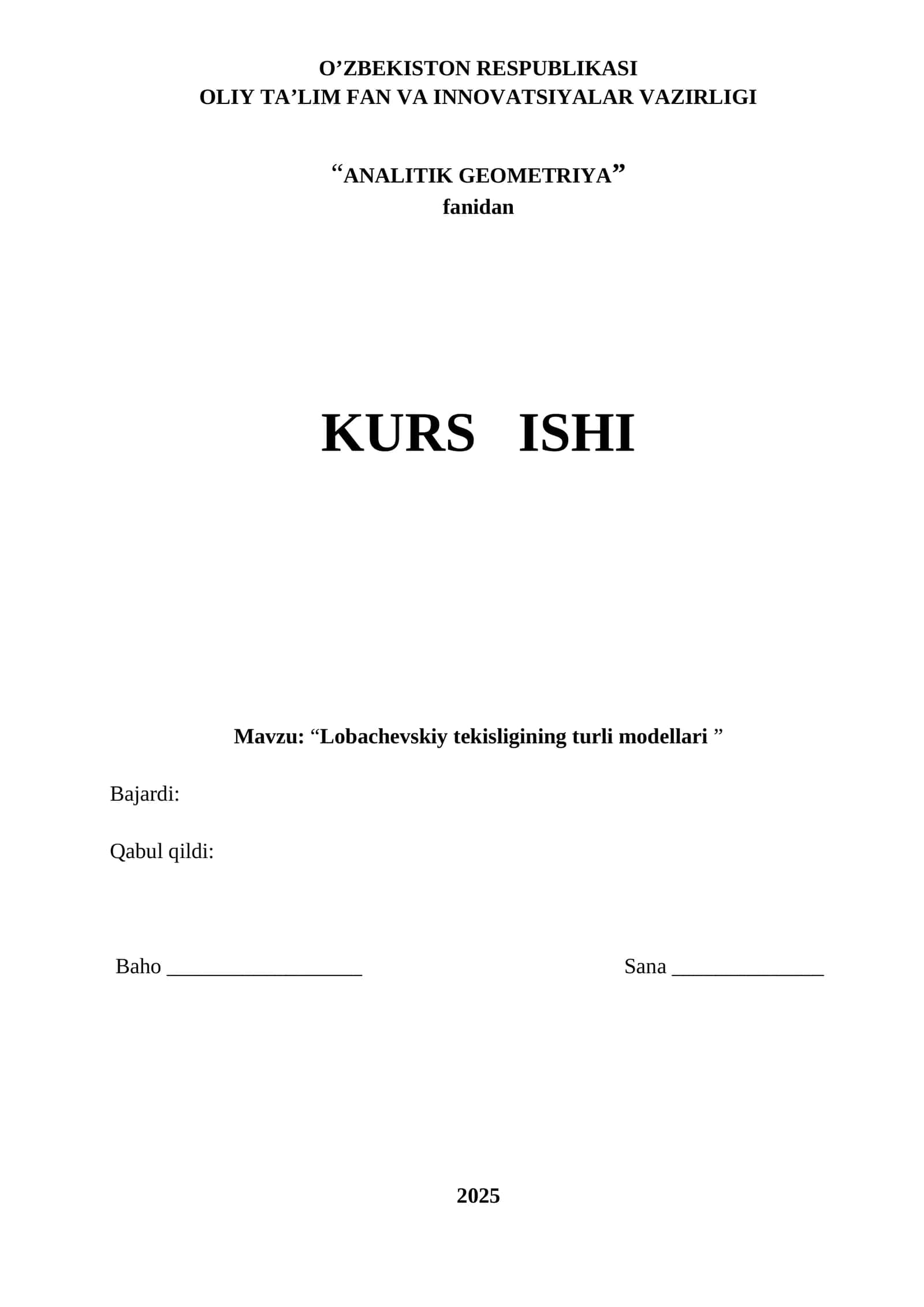 Lobachevskiy tekisligining turli modellari 1