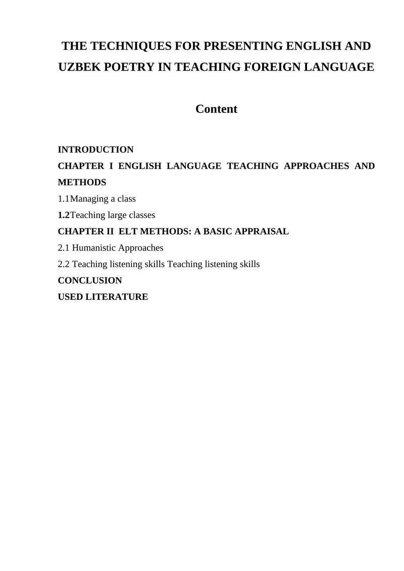 English Language Teaching Methods Course 1