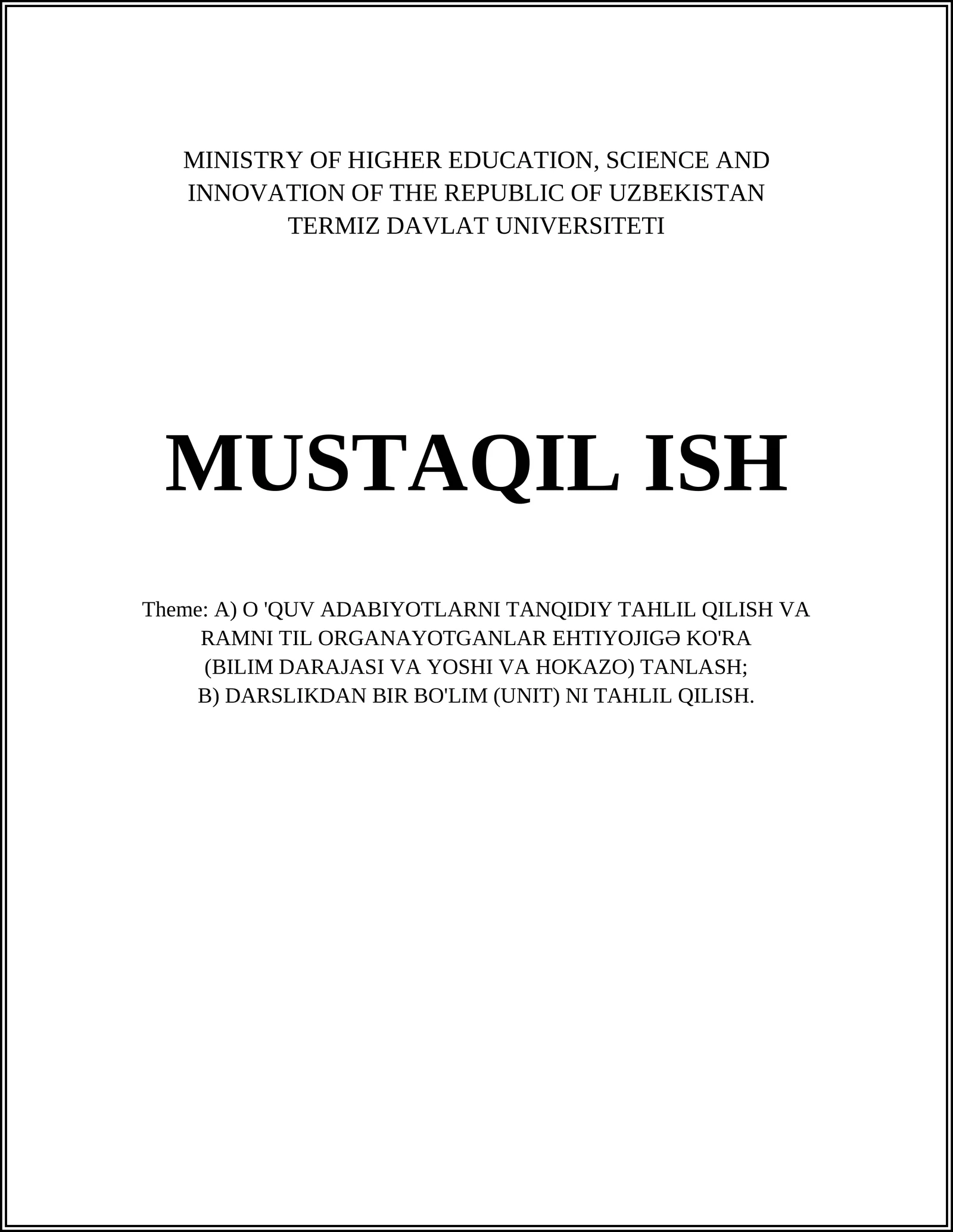 MUSTAQIL ISH 1
